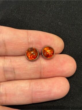 Sterling Amber Earrings - Deep Orange